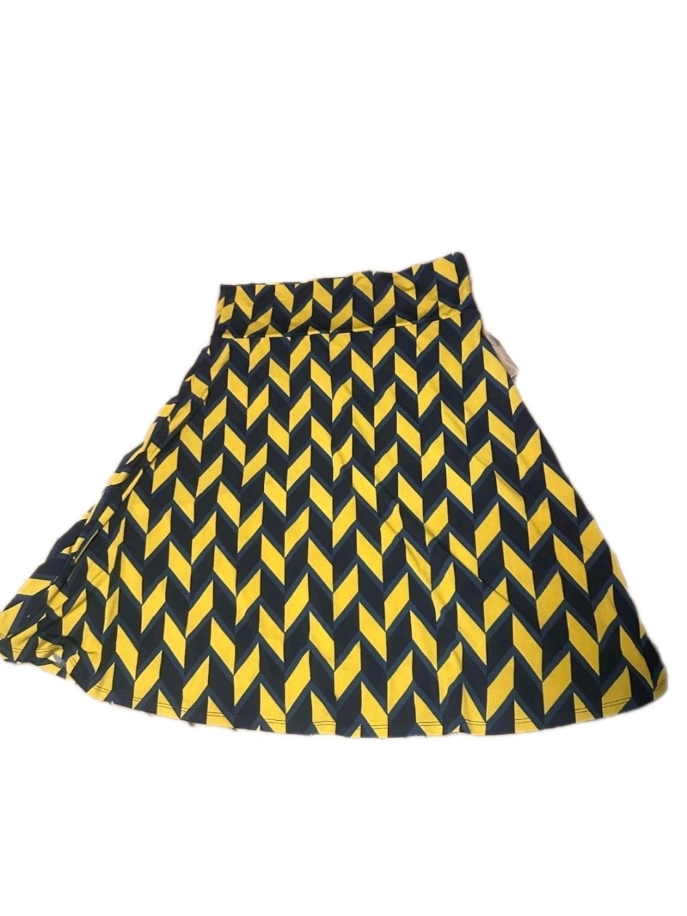 LuLaRoe Azure Skirt Womens XL Blue Yellow Geometric A-Line Midi NWT - Picture 2 of 6